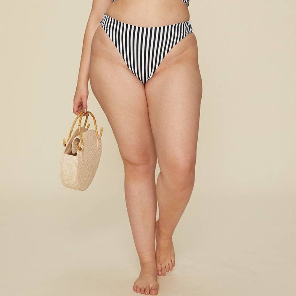 NEW LPA Baby Doll Striped High Rise Swimsuit Bikini Bottoms Black White Size XL